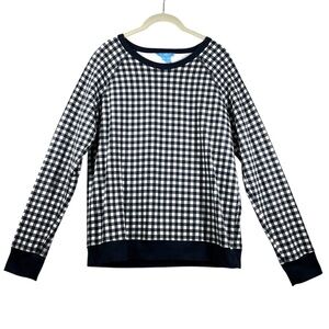 Draper James Natalie Sweatshirt Women's Large‎ Navy Gingham Check Cotton Crew
